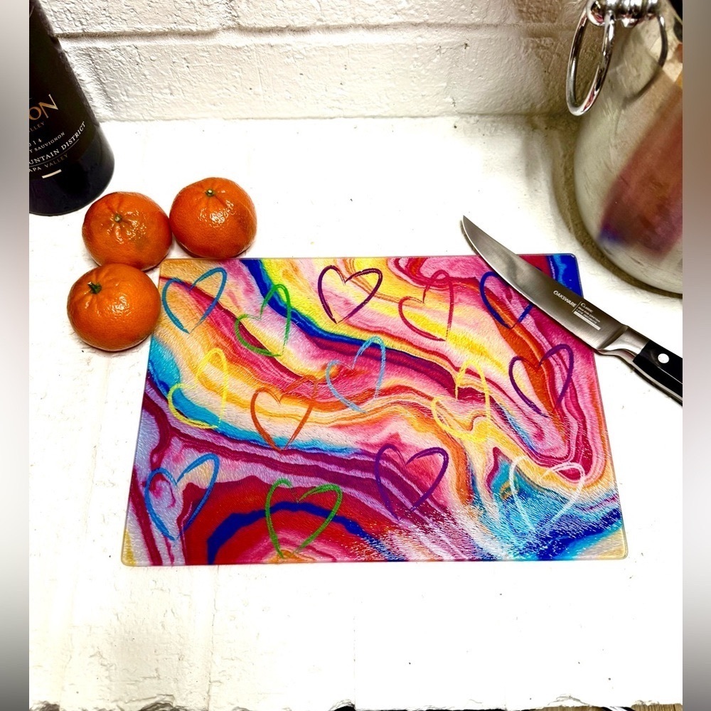 Colorful Heart Pattern Cutting Board. See pics for ideas.